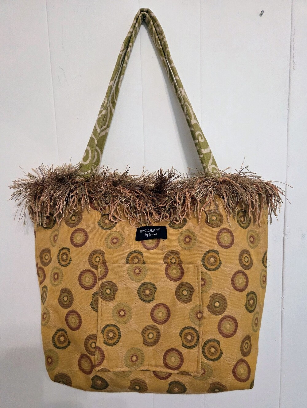 Bagolitas by Janice BOHO Yellow Patterned Tote with Fringe